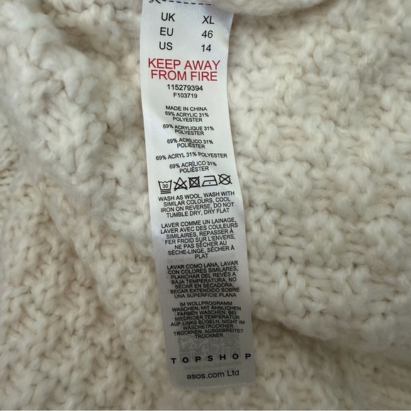 Topshop Cream Chunky Cable Balloon Long Sleeve Boho Cozy Knit Sweater  Size 14 - Picture 8 of 12